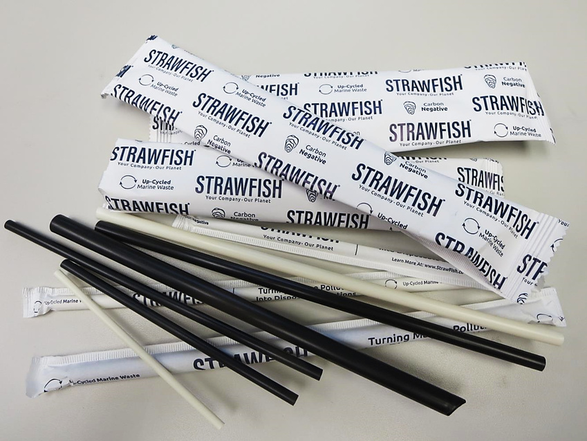 StrawFish® Biodegradable Straw portfolio featuring natural and black wrapped and unwrapped products